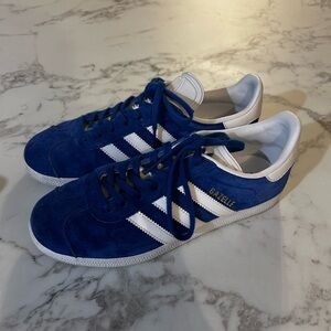 adidas Gazelle Blue and White Suede Sneakers with Stripes